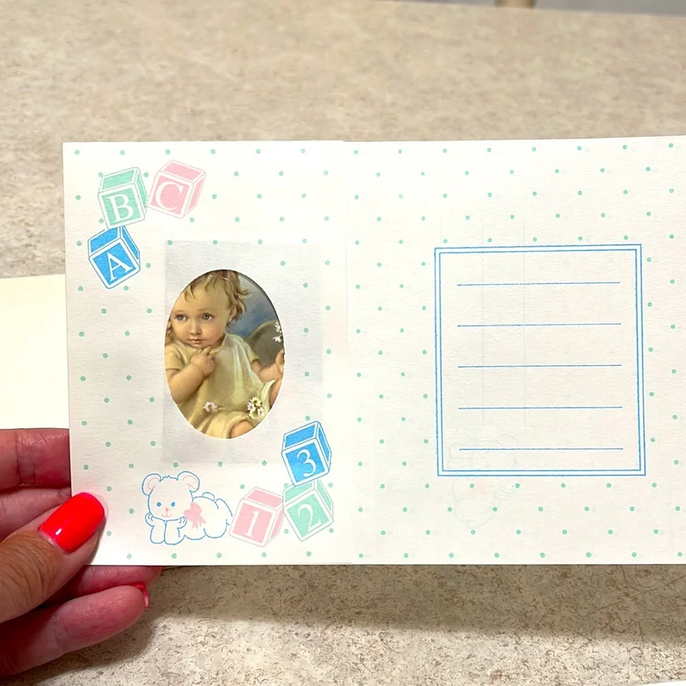 VINTAGE 16 BABY ANNOUNCEMENTS & 1 PAPER FRAME 6 x 7.5 BABY BLOCK DESIGN ON CARDS
